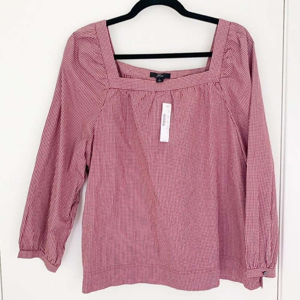 J. Crew Red Checkered Blouse